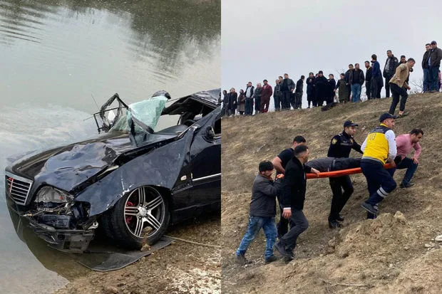 "Mercedes" su kanalına aşdı - Ölənlər və yaralı var - YENİLƏNİB