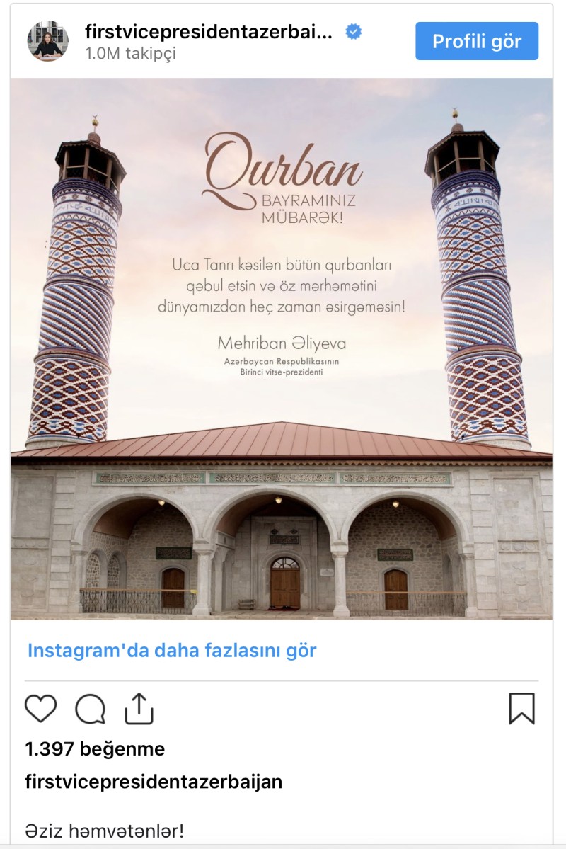 Mehriban Əliyevadan Qurban Bayramı münasibətilə PAYLAŞIM