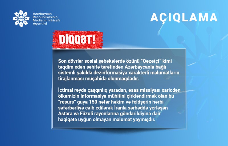 MEDİA-dan informasiya təxribatları ilə bağlı XƏBƏRDARLIQ 