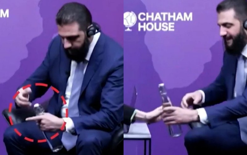 Əl-Şara su şüşəsinin qapağını aça bilmədi, gündəm oldu - VİDEO