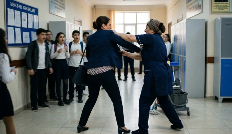 Orta məktəbdə dava: xadimə direktora hücum etdi