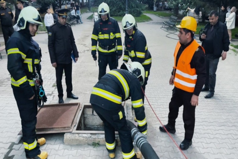 FHN Gəncədə şərti yanğın təlimi keçirib, nöqsanlar aşkar olub - FOTO - VİDEO