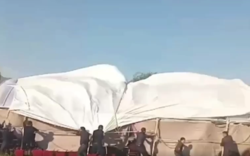 Kürdəmirdə güclü külək toy çadırını uçurtdu - VİDEO