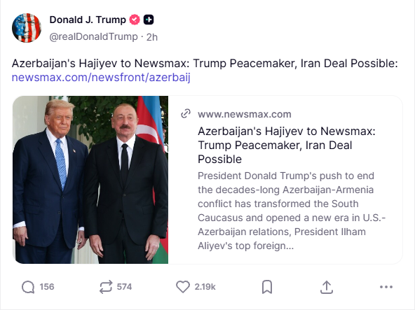 Tramp Hikmət Hacıyevin müsahibəsini paylaşıb