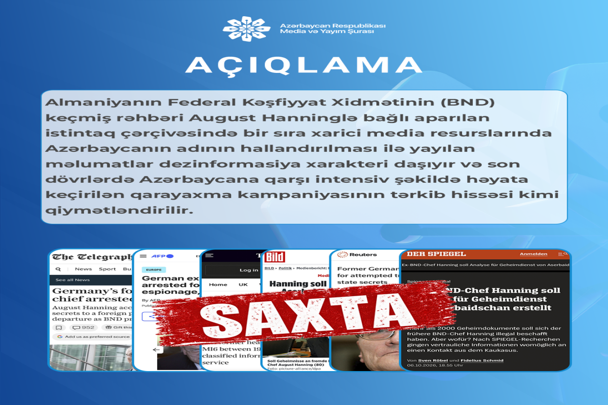 "August Hanninglə bağlı Azərbaycanın adının hallandırılması dezinformasiyadır"