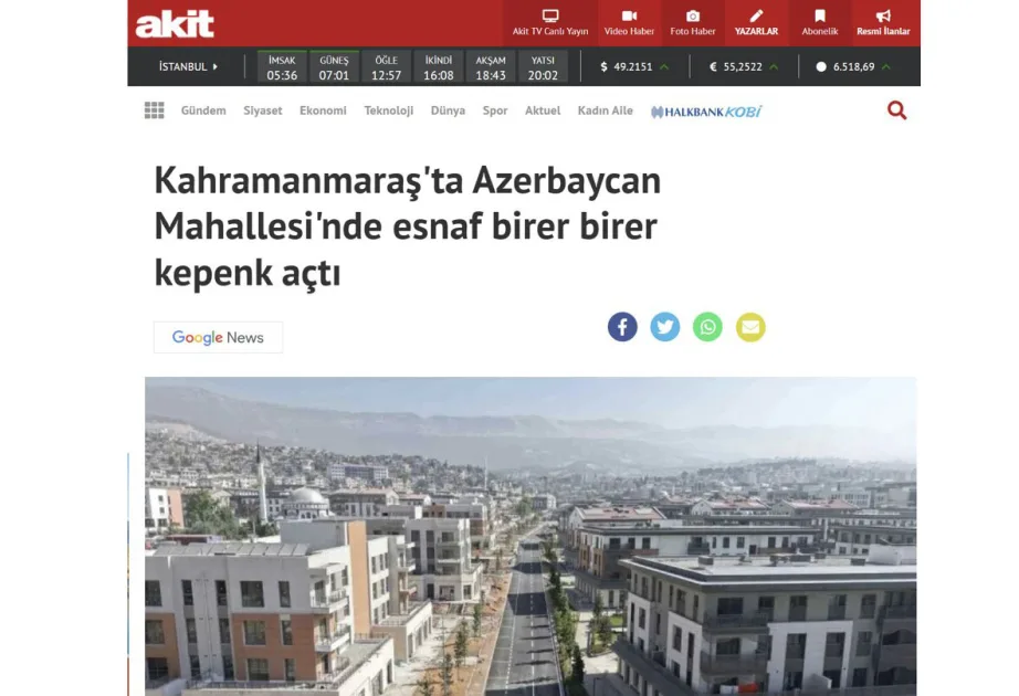 Media: Kahramanmaraşdakı “Azərbaycan” məhəlləsində həyat normal axarına qayıdır