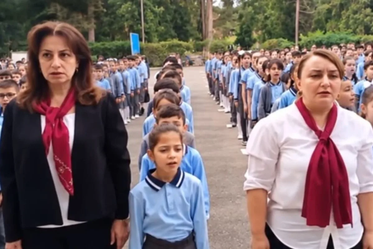 Naftalanda şagirdlər Dövlət Himnini müəllimləri ilə birgə səsləndirdi - VİDEO
